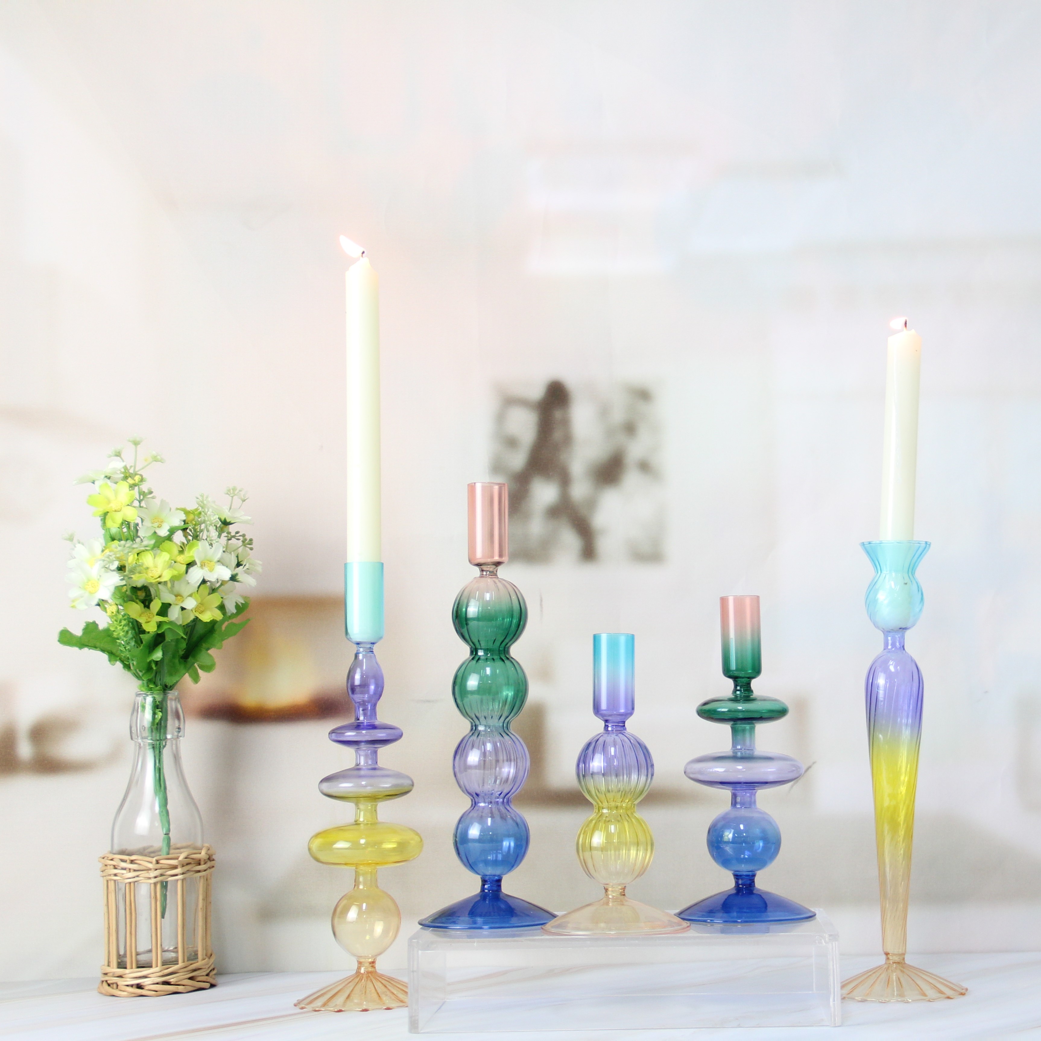 Creative mixed color glass Candle Holder ZT111