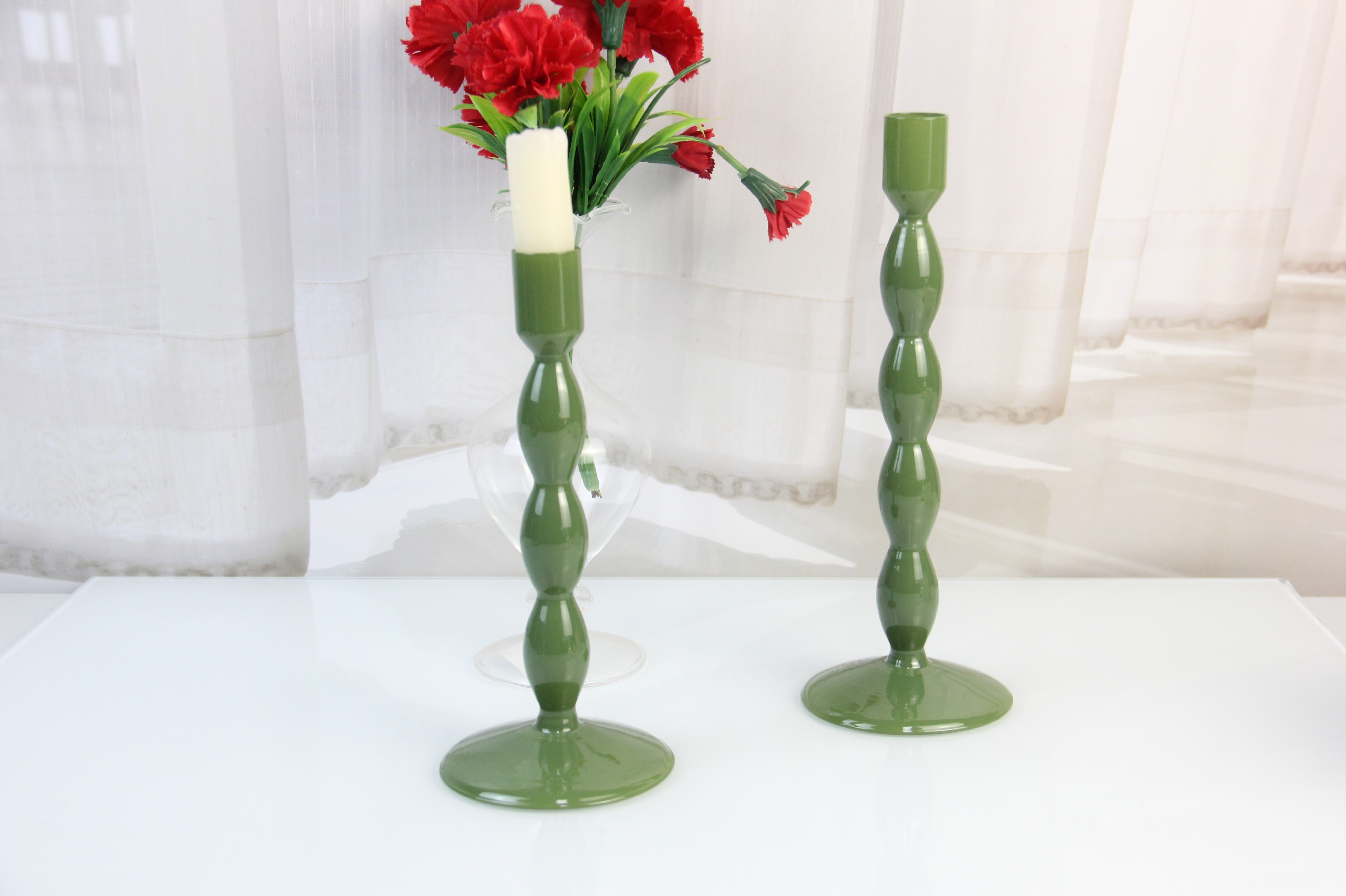 Green Color Glass Candlestick ZT432