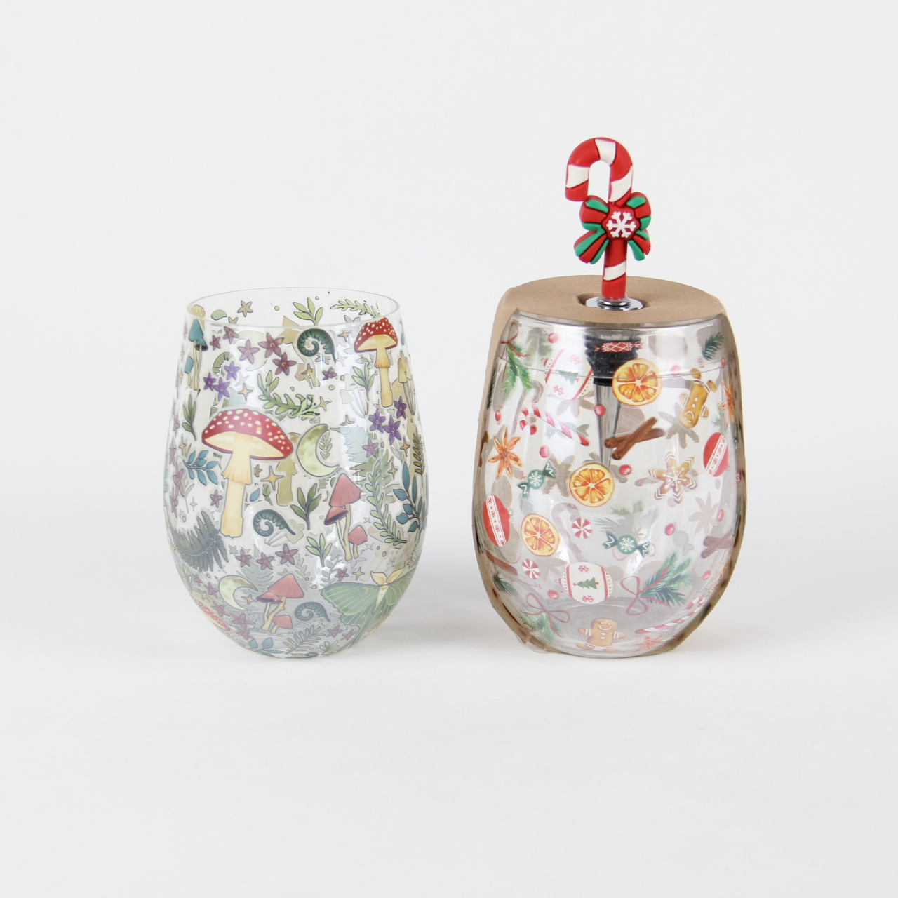 Christmas style stemless wine glasses HJB1330