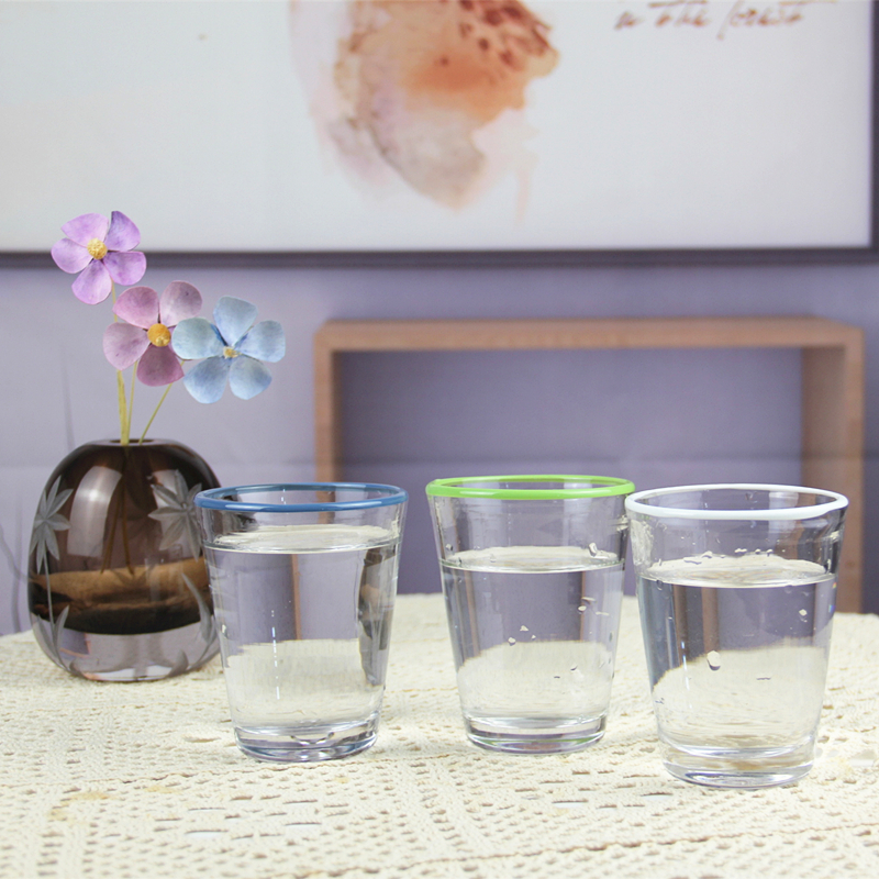 Clear Glass water glasses with colored cup rim WG277
