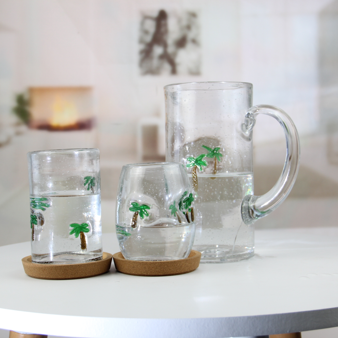 Bubble glass pitcher and cup set WG431