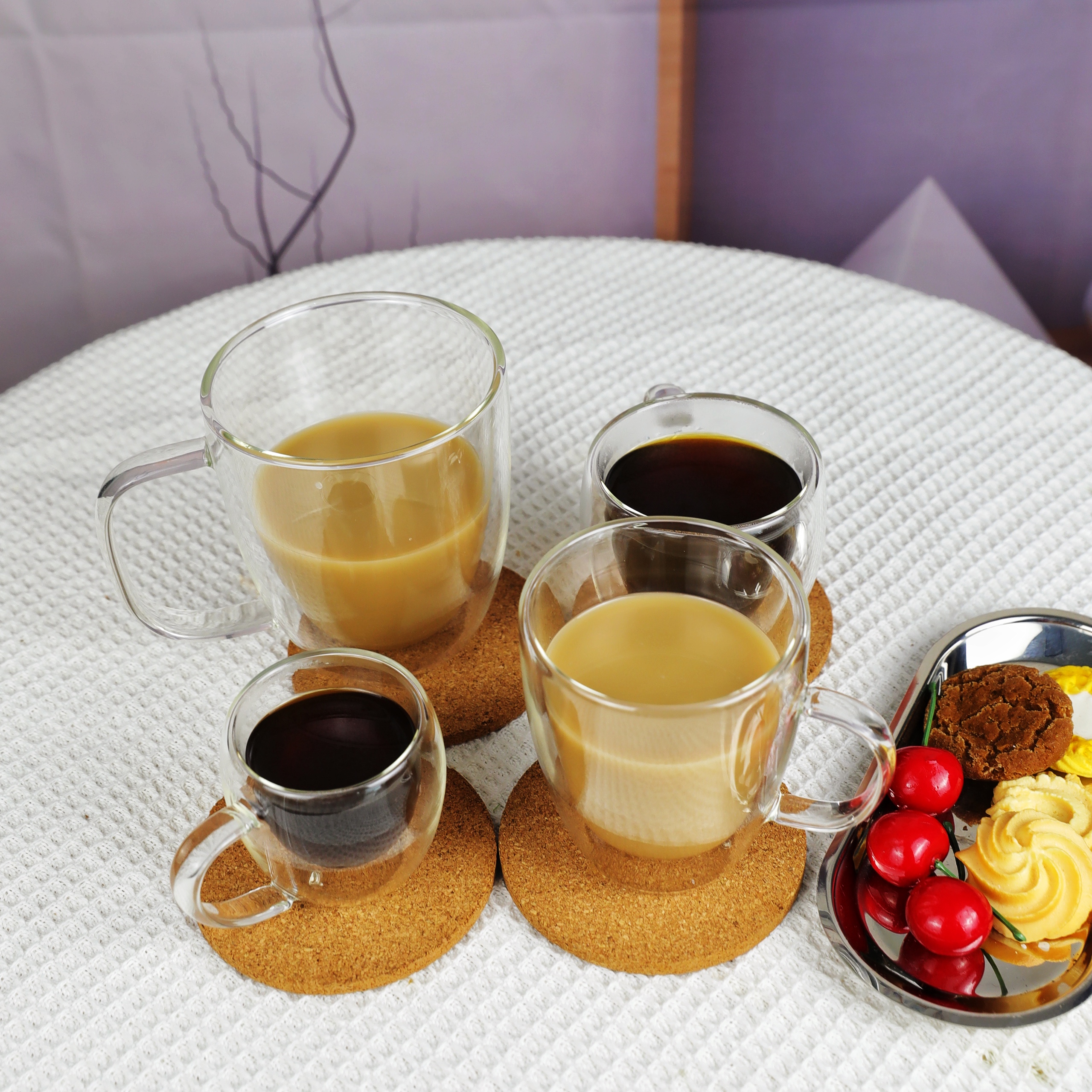 Double wall glass water cup with handle WG292