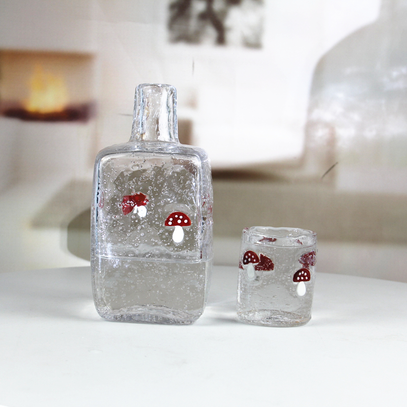 Glass bottle with mushroom decoration GZ2161