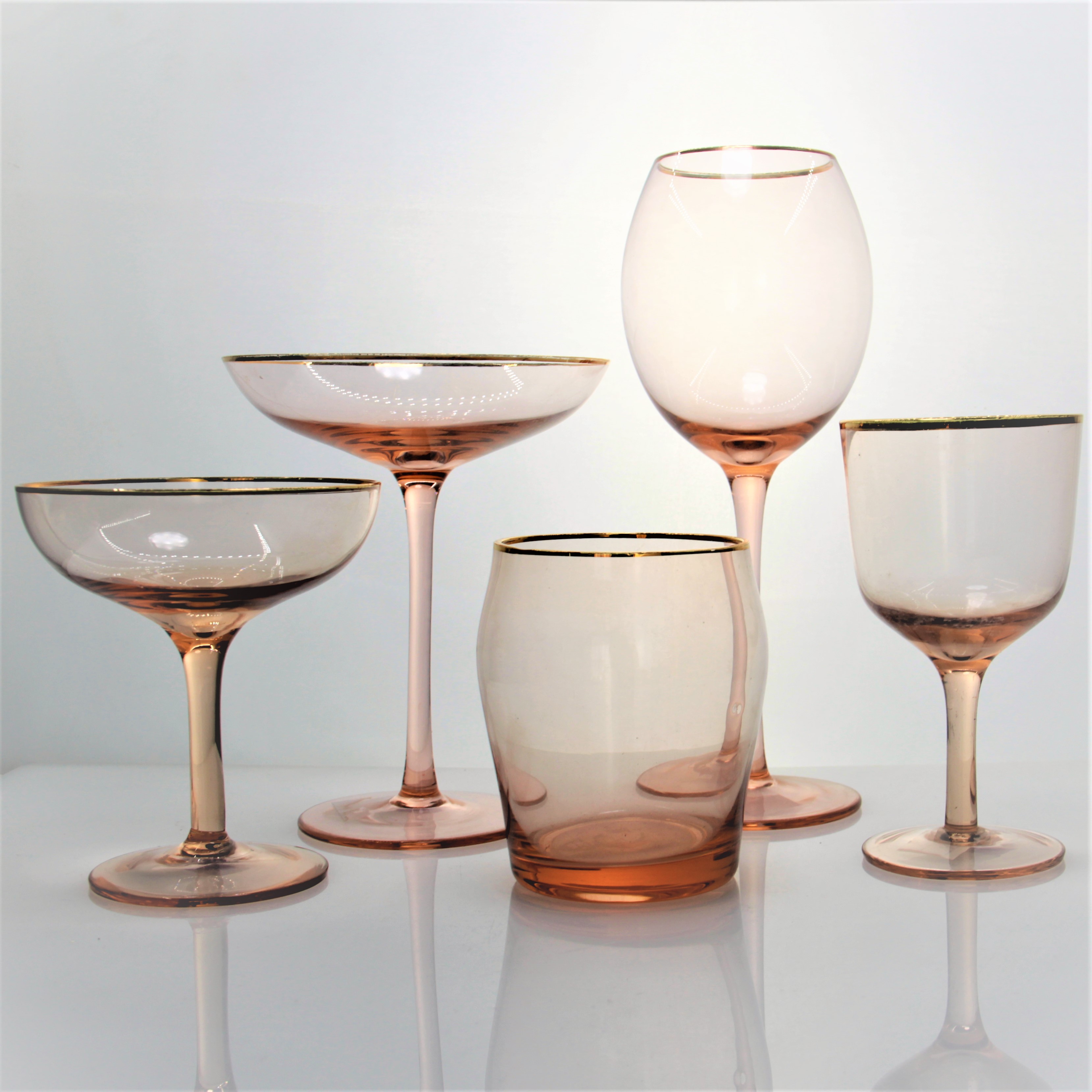 Custom hand blown crystal gold rimmed wine glasses set CXW749