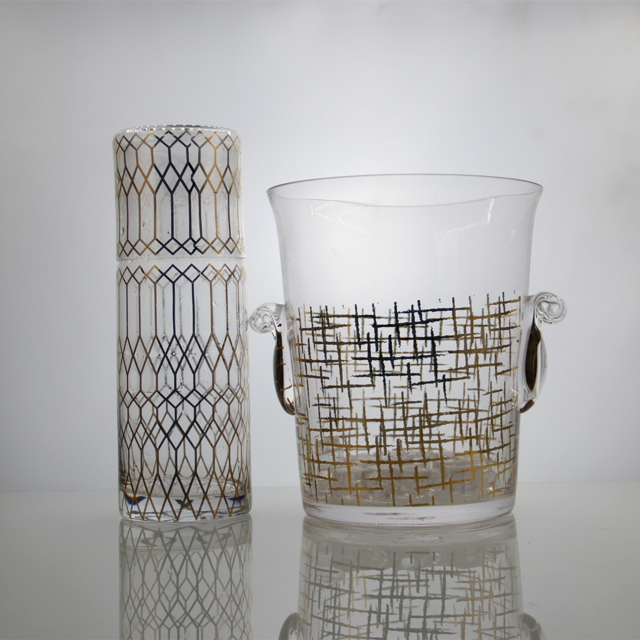 Glass ice bucket with real gold design GZ2047