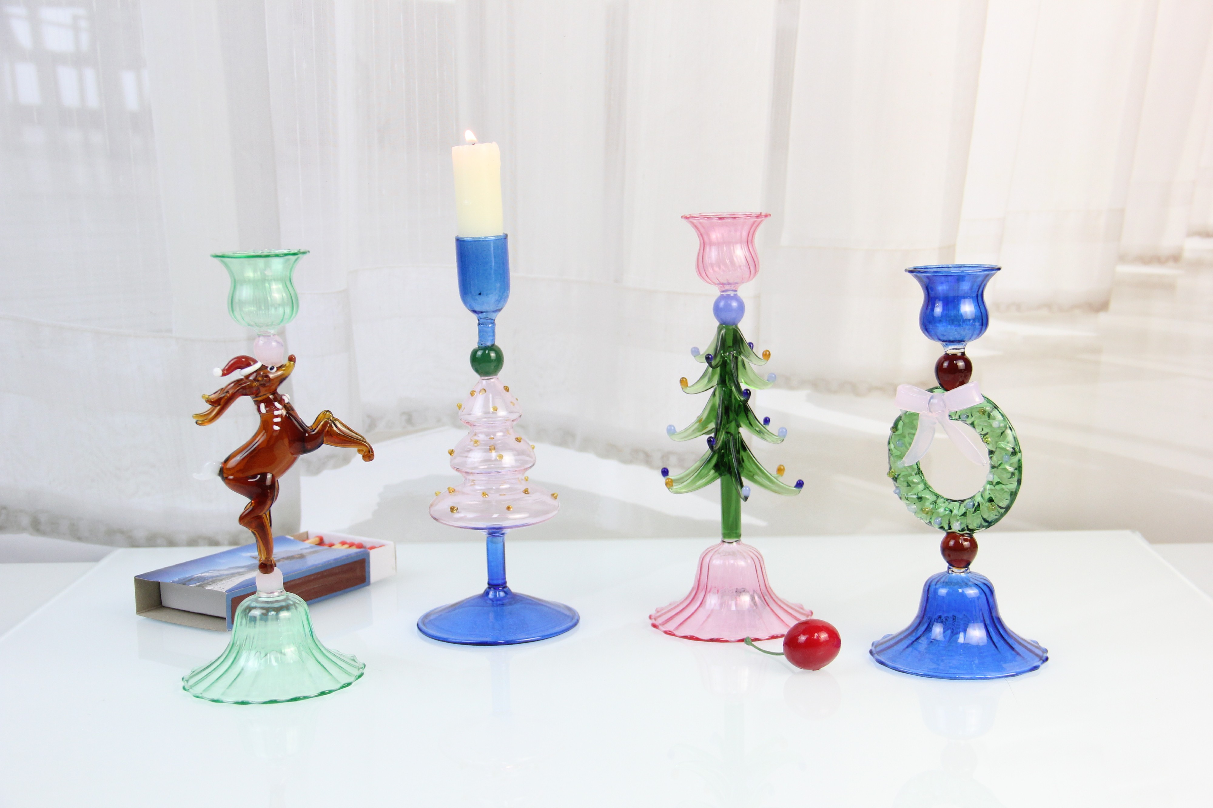 Christmas ribbed glass candlestick ZT249