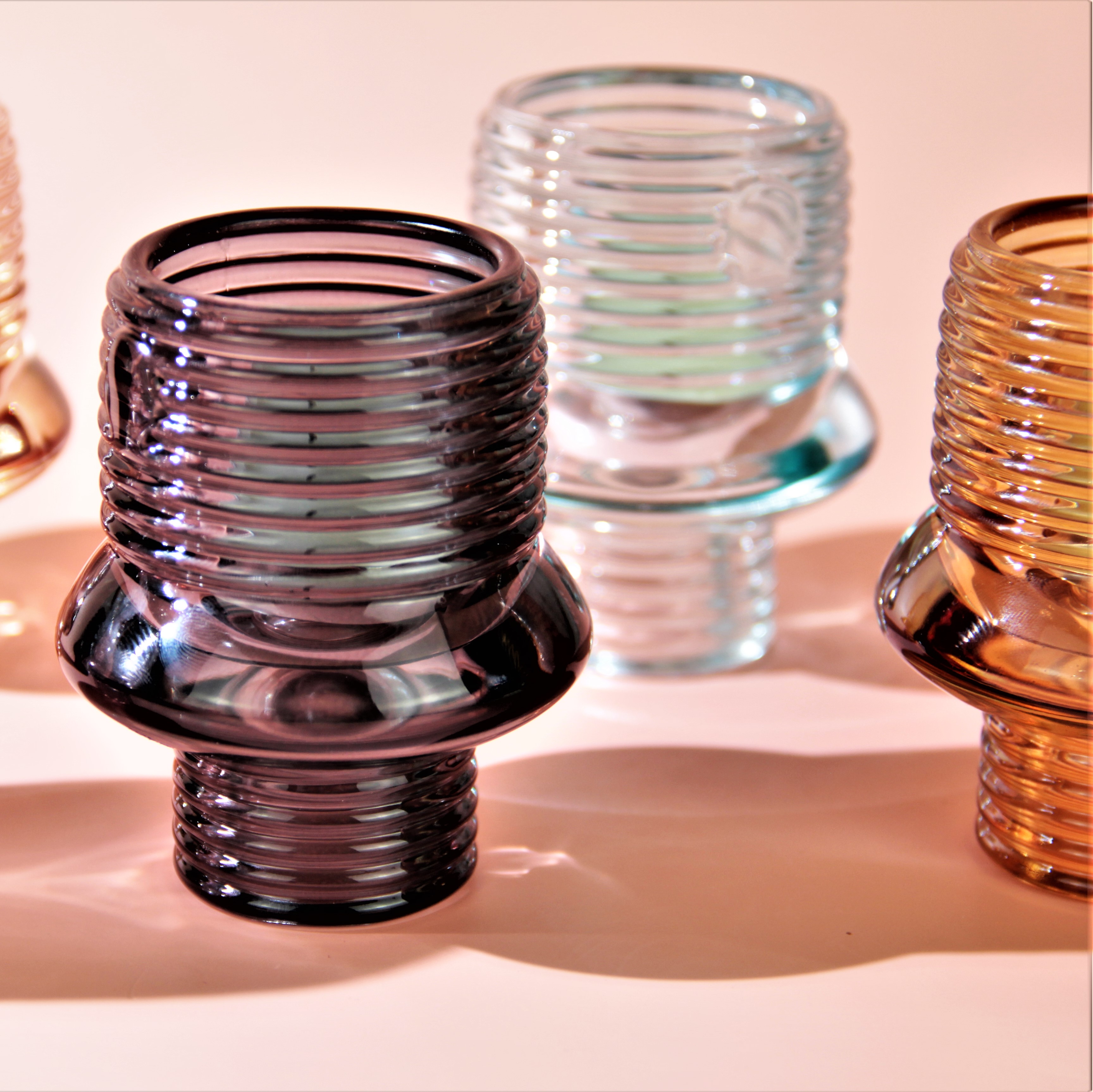 Embossed small colored glass candle holders ZT094