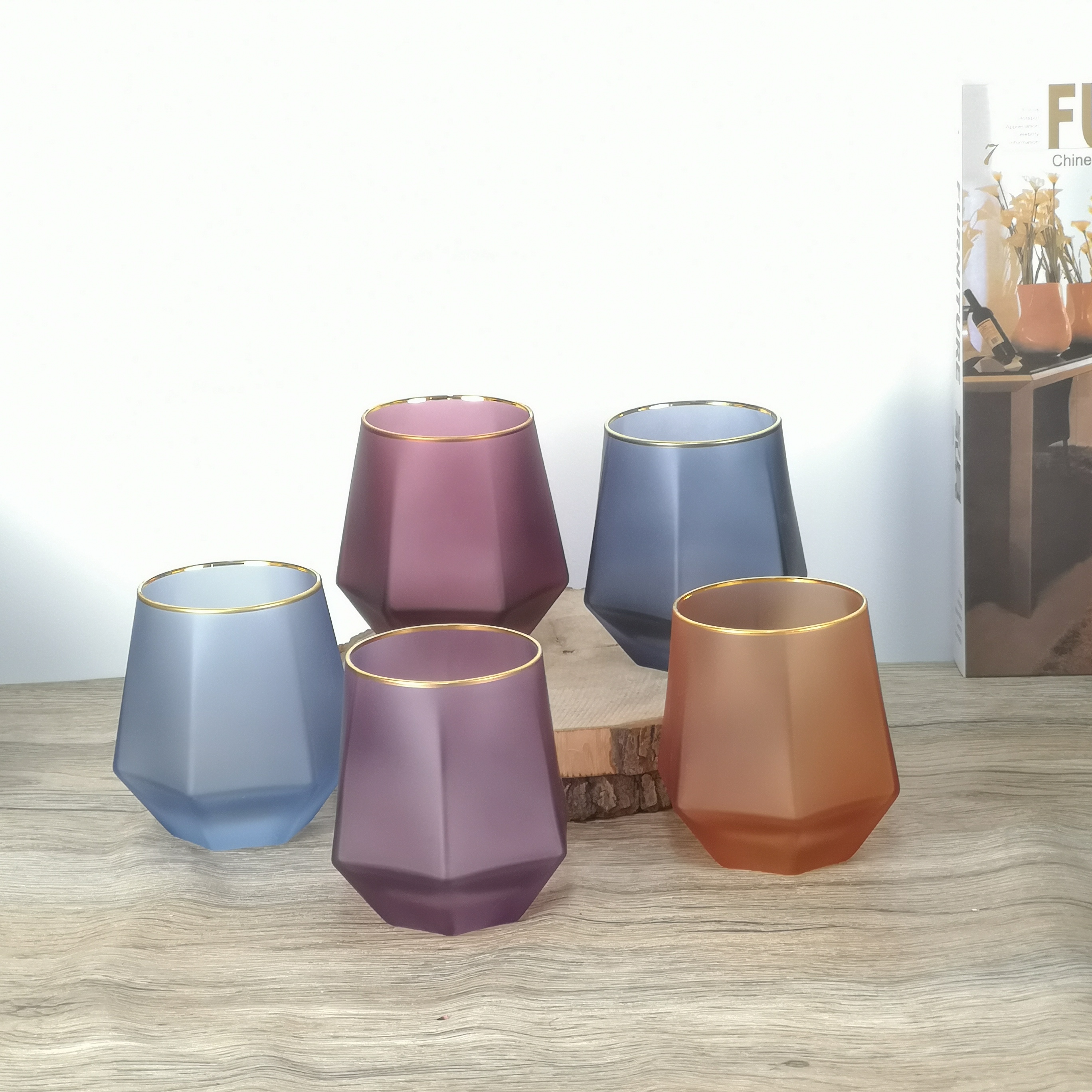 Colored gold rimmed crystal glasses tumbler whiskey glass set CXW1199