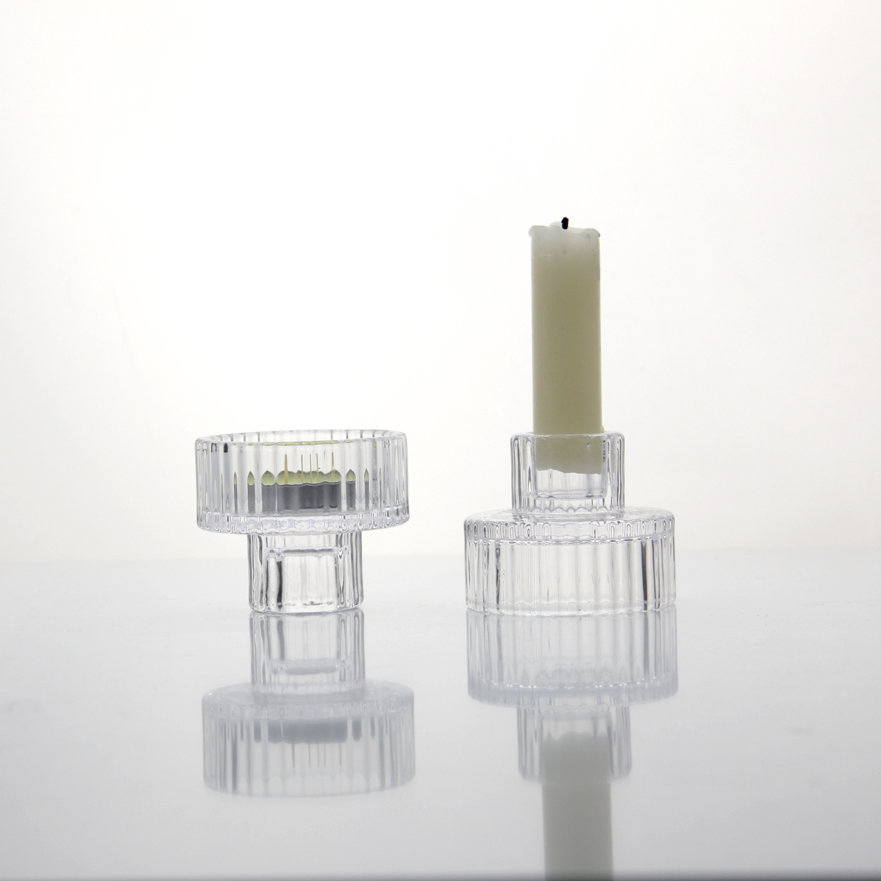 clear ribbed taper crystal glass candlestick holders ZT155/ZT156