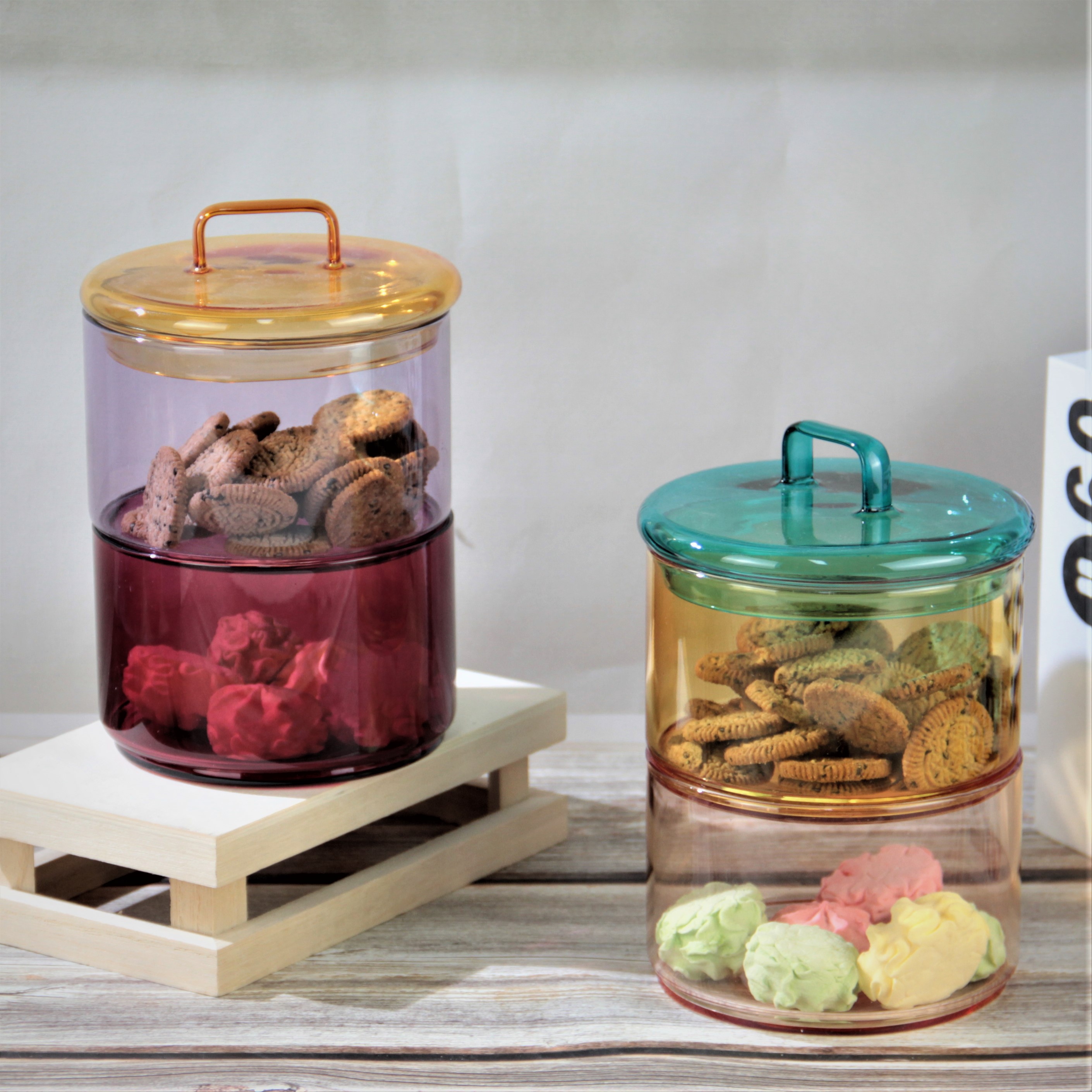 Colored glass food storage containers jars GZ1820