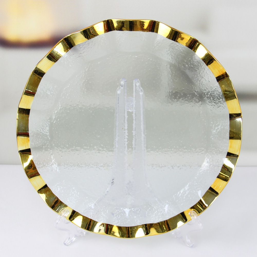 Luxury gold rim transparent glass charger plates PZ088