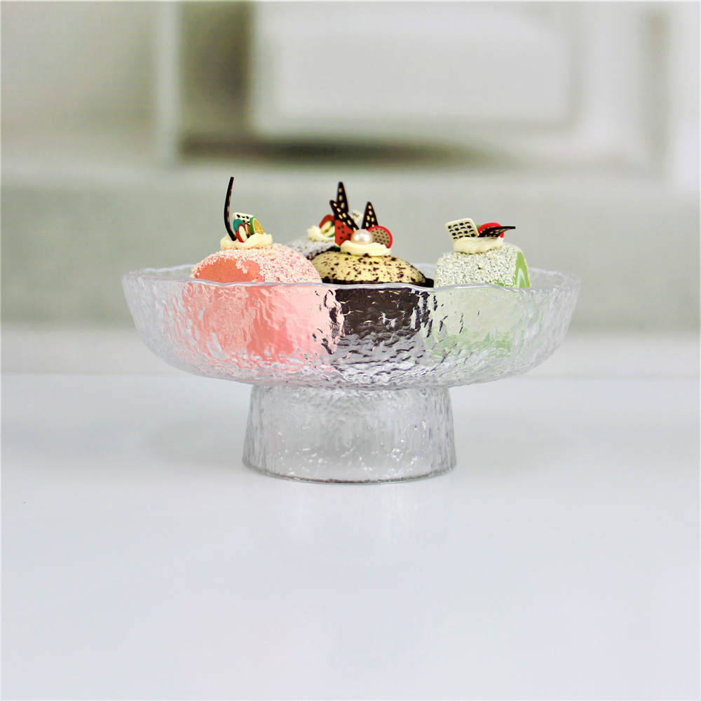 Embossed fruit cake glass charger plates CXW1610