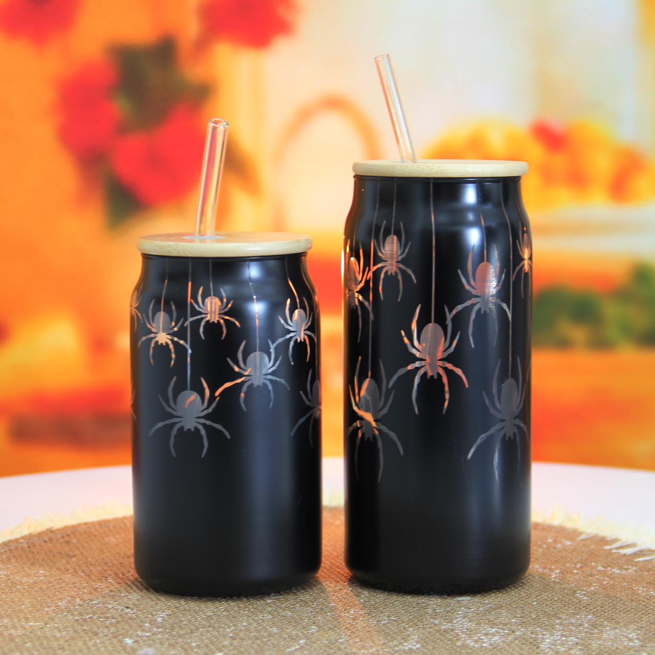 Halloween themed 16oz/20oz Glass Cup with Lid & Straw GZ2207