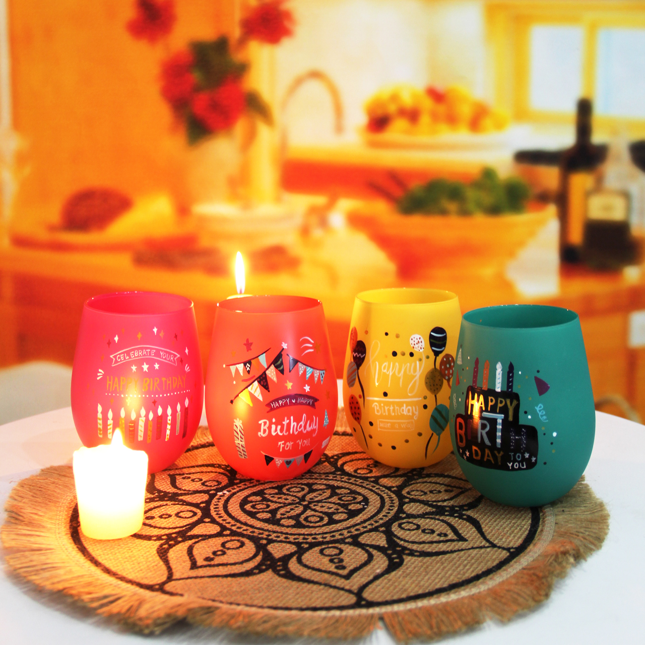 Birthday theme Stemless Wine Glass with Hand-Painted HJB1515