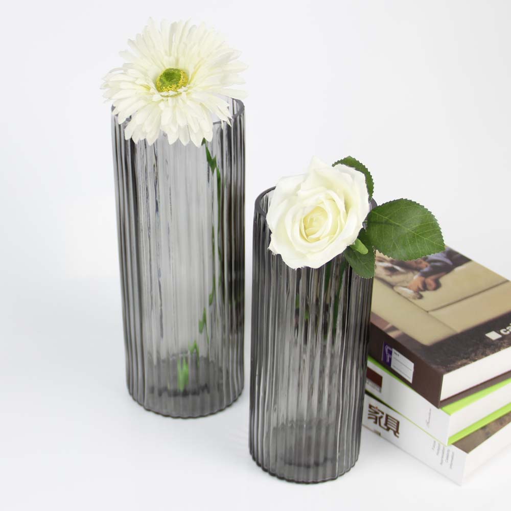 Large Tall Cylinder Embossed Colored Table Glass Flower Vase HP490