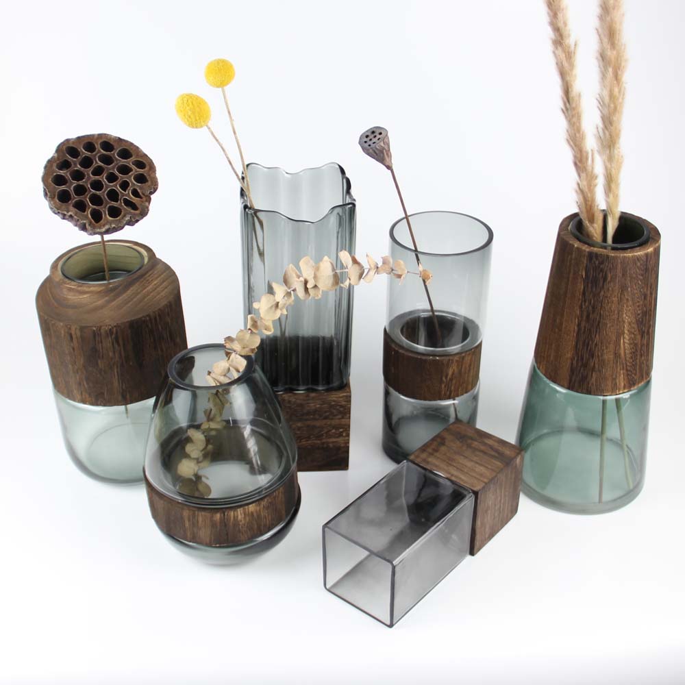 Creative glass vases with wood decorated