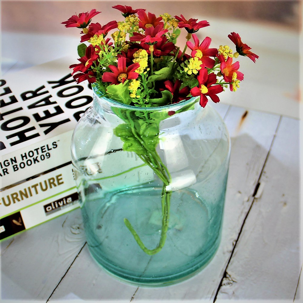 Hand Blown Bubbled Recycled Glass Flower Bud Vase for Home Decor QJC051