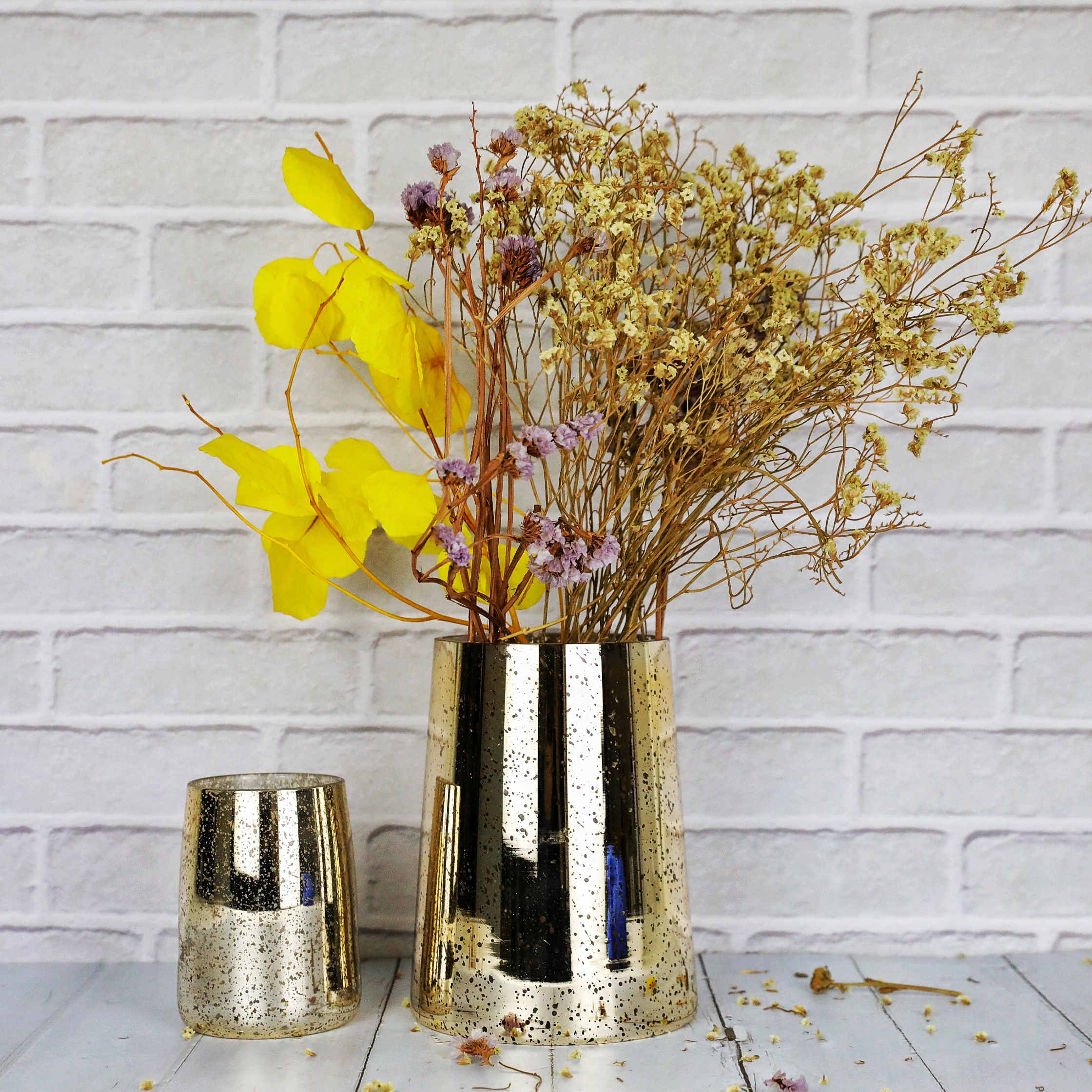 Luxury Large Tall Small Gold Mercury Finished Glass Hurricane Candle Holder Glass Jars ZT003/HP006