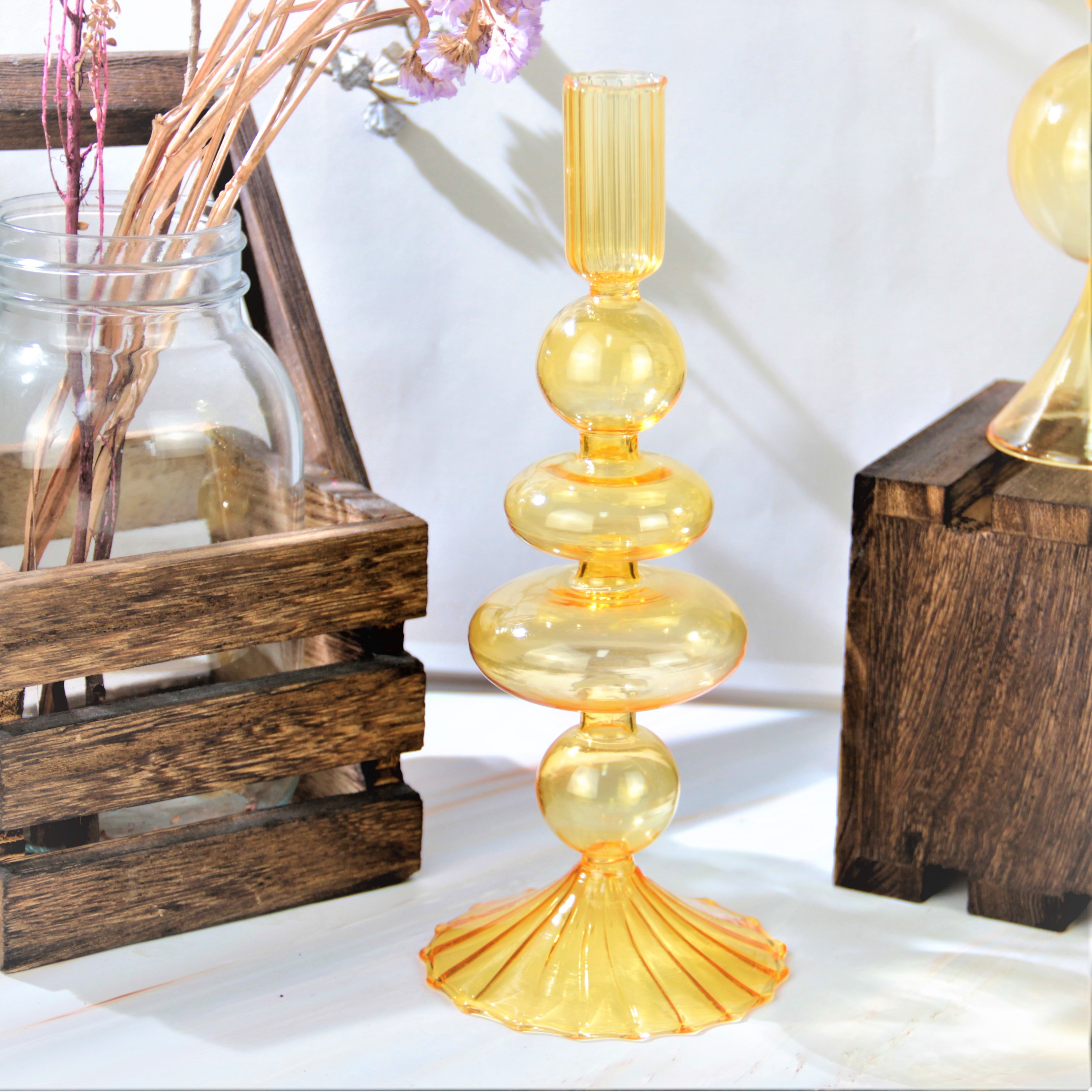 Handmade Glass Candlestick Holder Printed Colored WSJ237