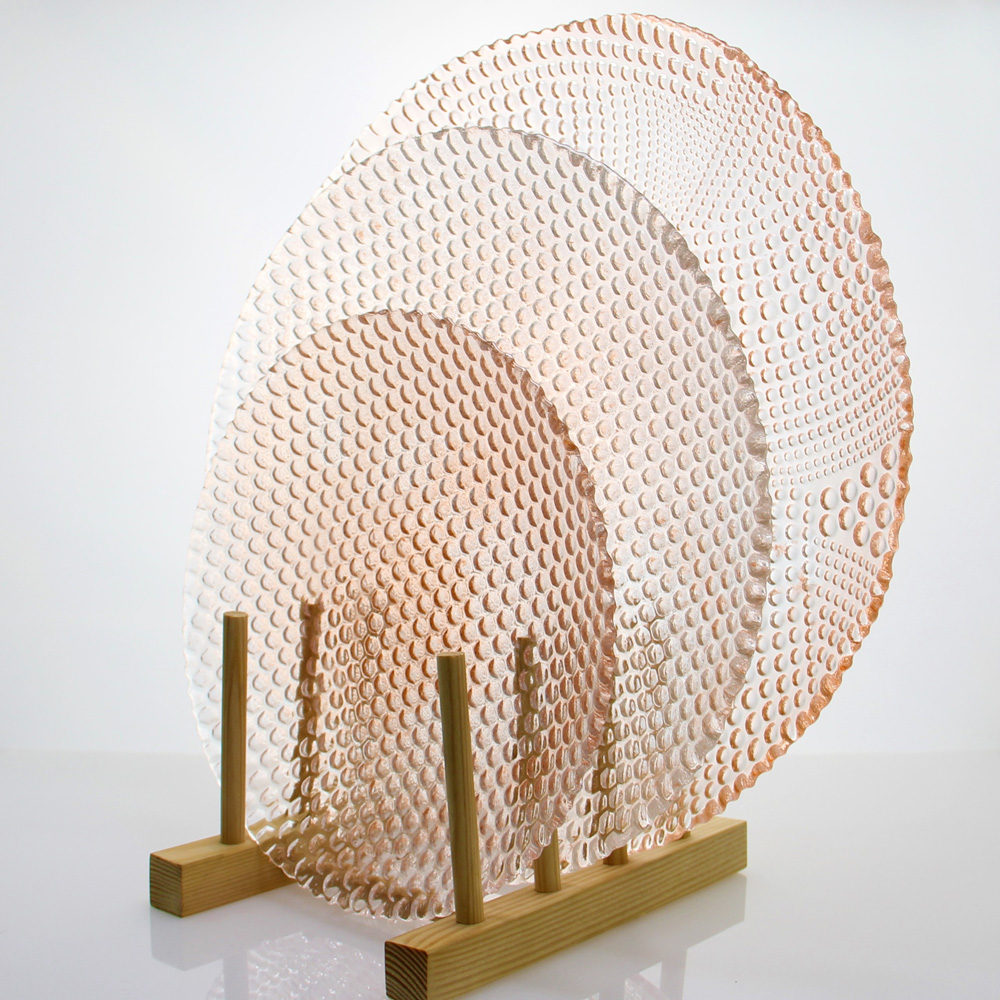 Pink Colored Embossed Glass Charger Plates QTS042