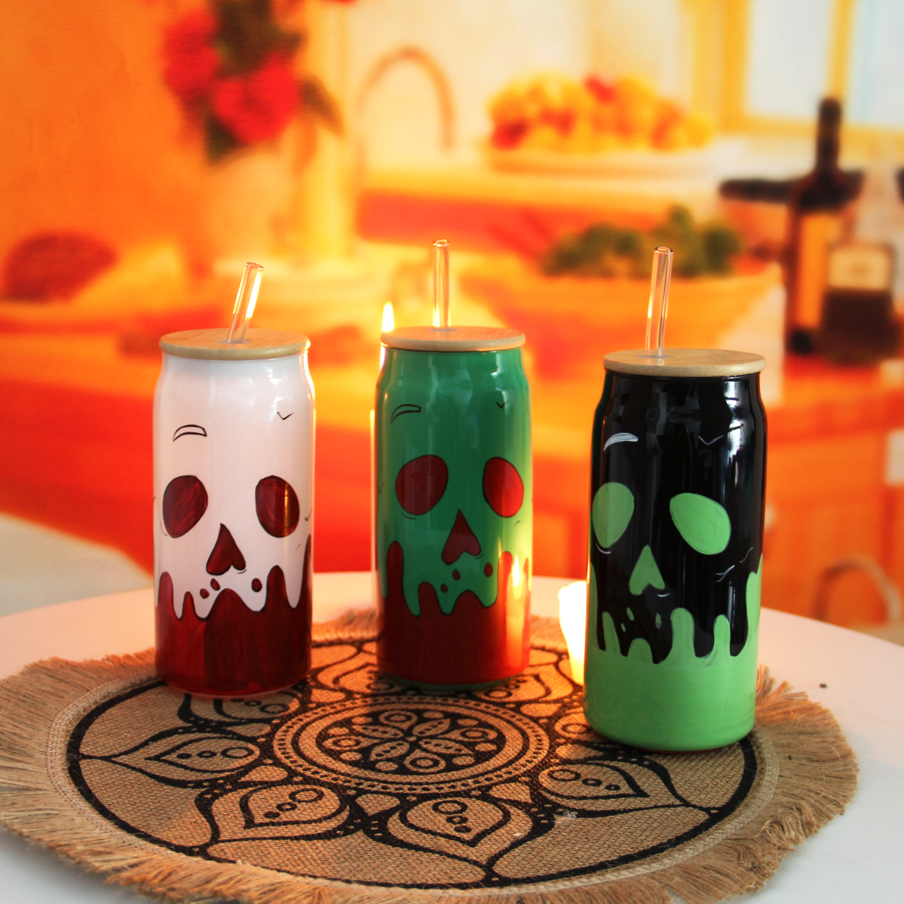 Hallowmas Style 20oz/16oz Glass Beer Can with Bamboo Lid Straw GZ2212