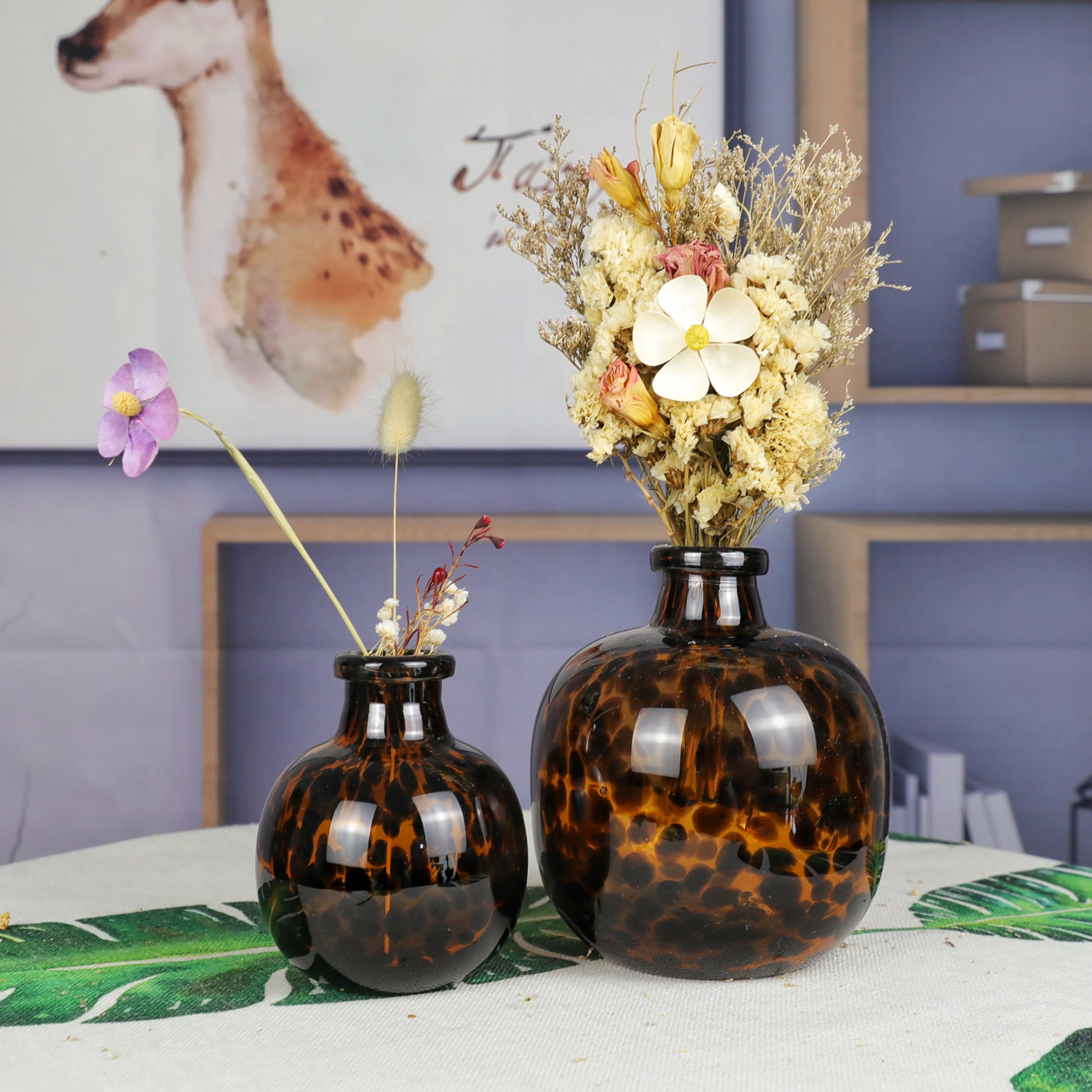 Amber Leopard Print Glass Vase HP777