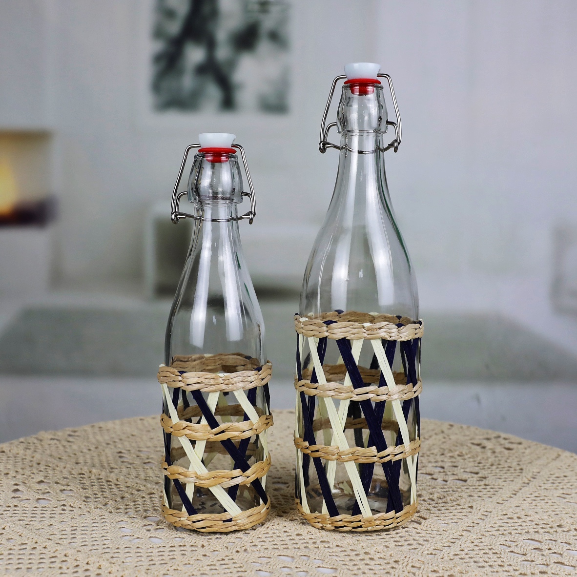 Luxury Bottle Creative Modern Seagrass Wrapped Flower Glass Vases BZ080