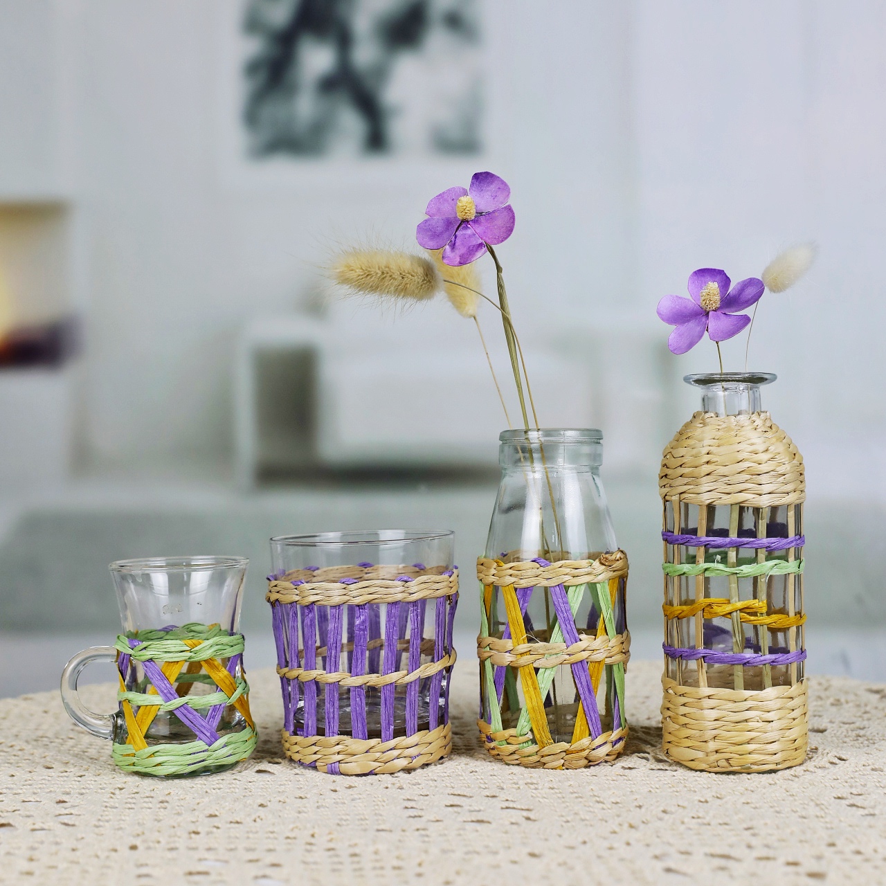 Paper wrapped colored small round bottle flower glass vase BZ091