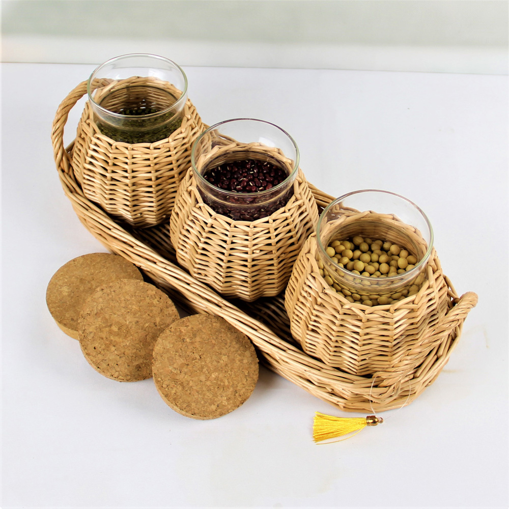 Rattan Wrapped Glass Storage Containers Jar BZ060