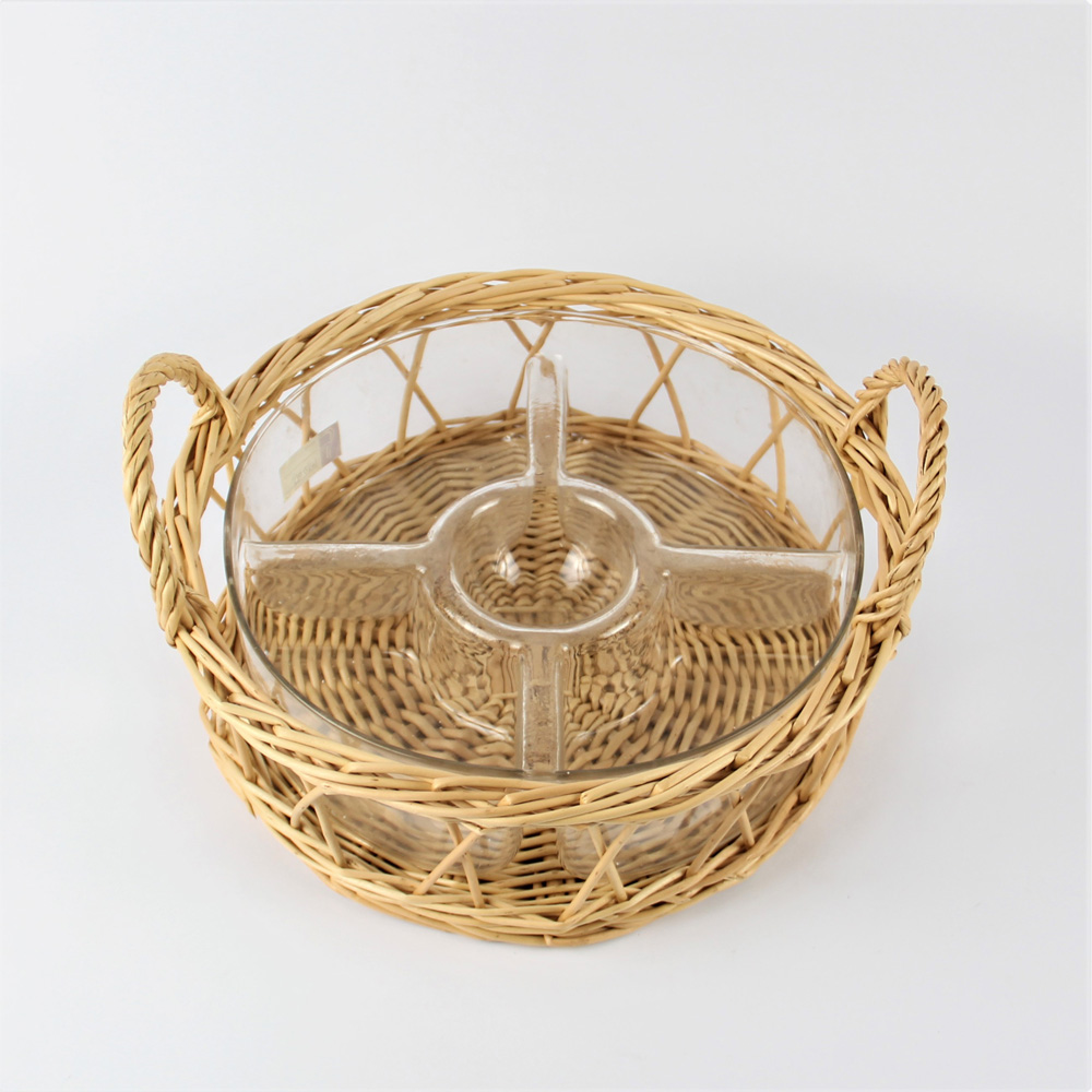 Round Glass Food Storage Container With Rattan Wrapped WLX015