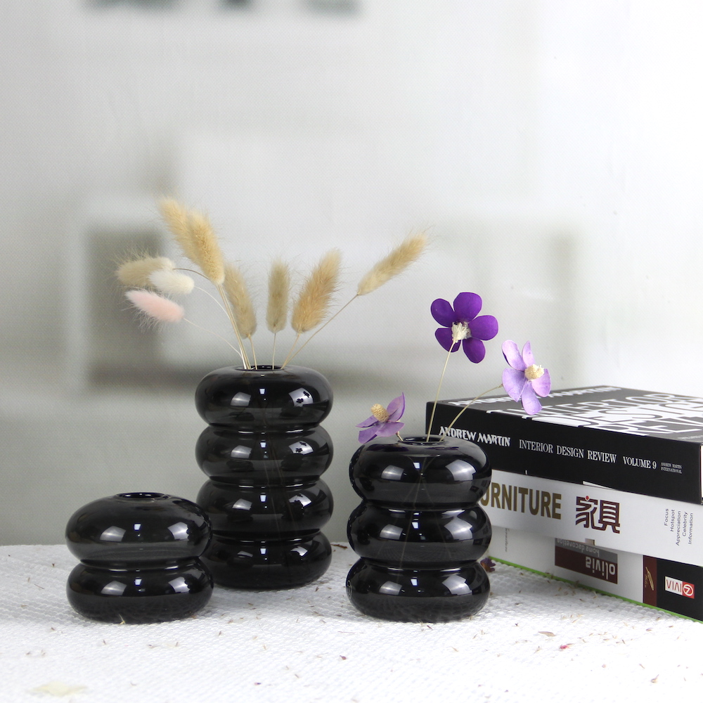 Home Decor Small Mini Round Black Colored Glass Bud Flowers Vase HP543