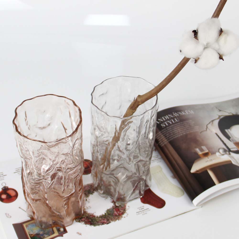 Home Decor Light pink Embossed Cylinder Glass & Crystal Flower Vase CXW1217