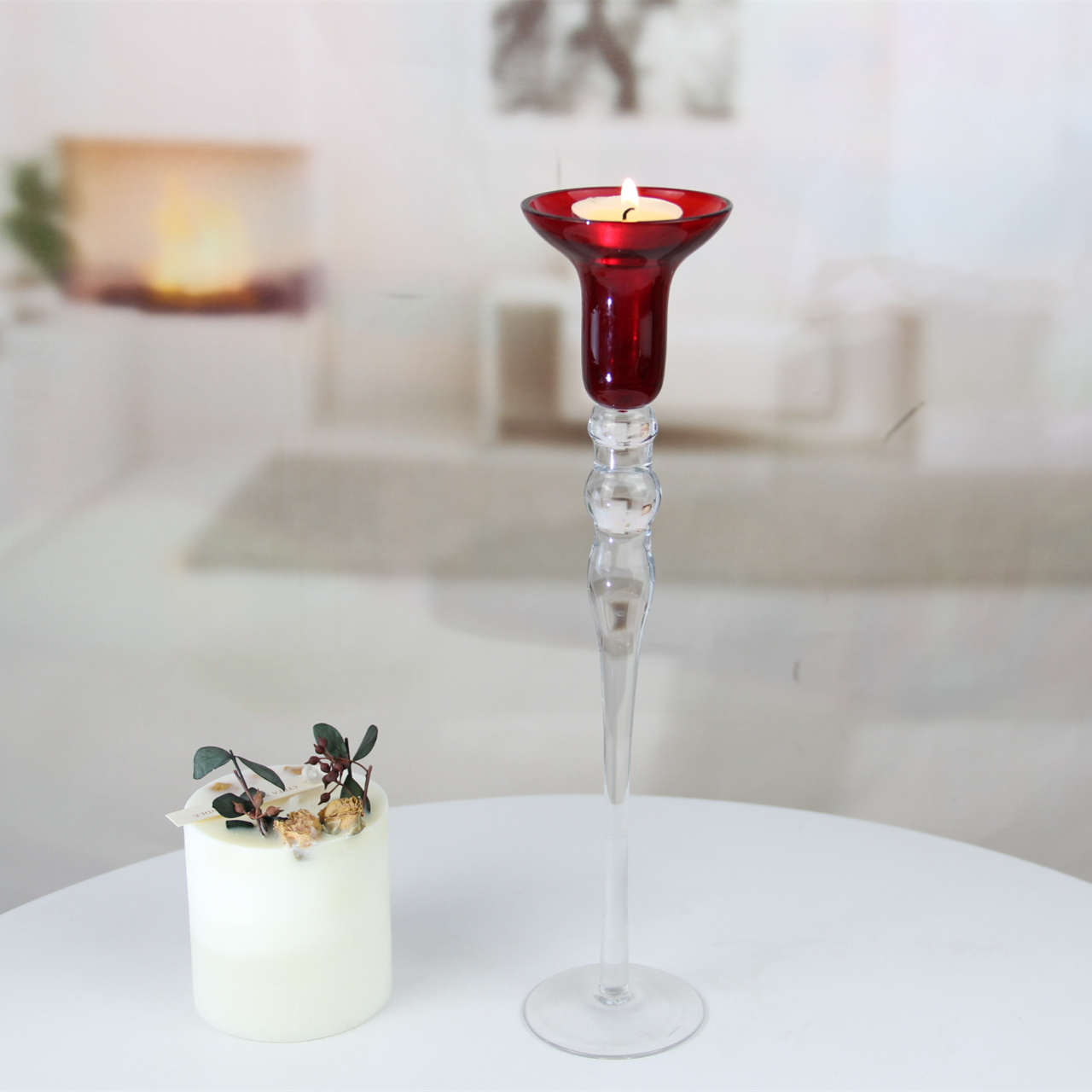 Creative Glass Red Candlestick Holder Christmas Wedding Centerpiece ZT257