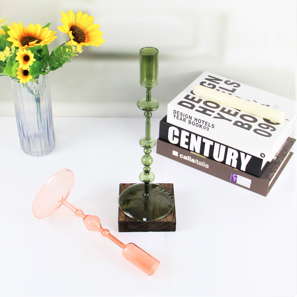 Handle Dark Green Conjoined Colored Tall Glass Candlestick Holders ZT107