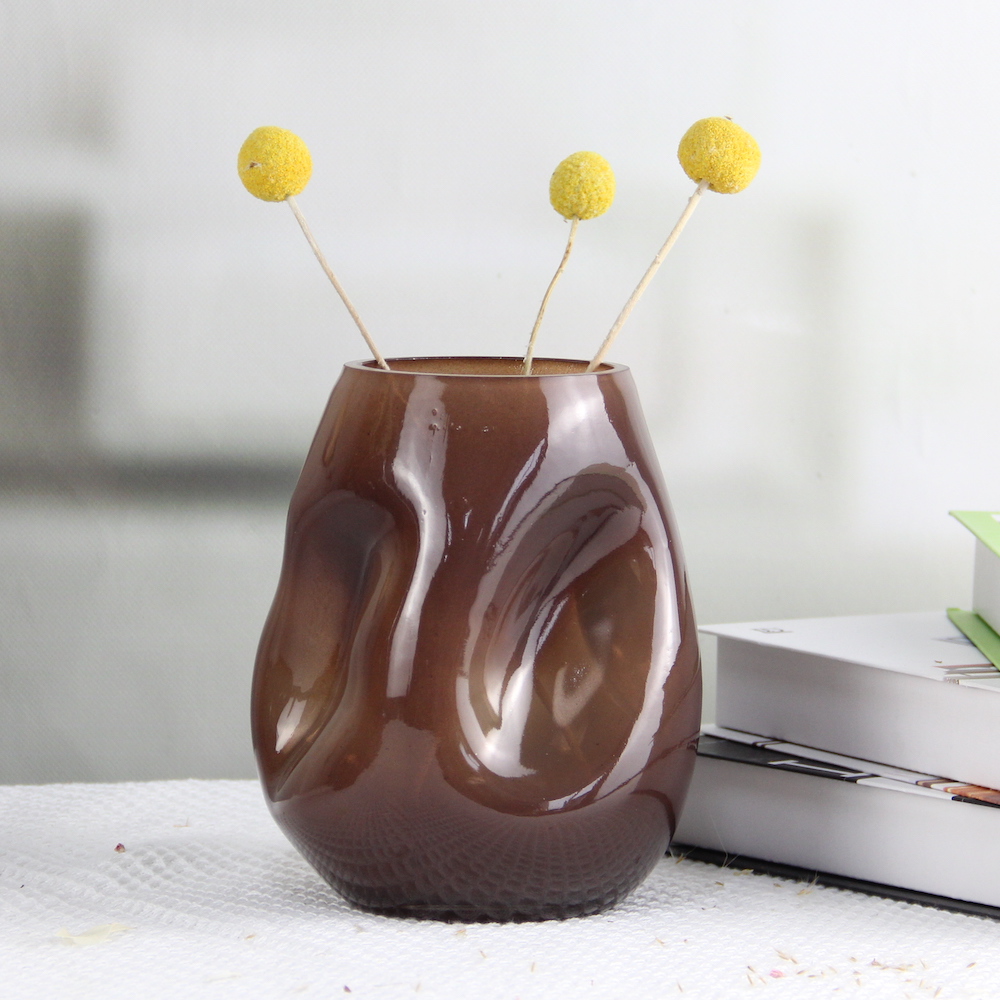 Modern Dark Brown Grey Colored Cloudy Flowers Glass Bud Vase HP535