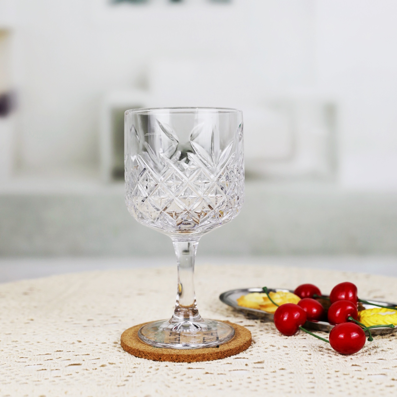 Machine Made Embossed Crystal Goblet Red Wine Glasses