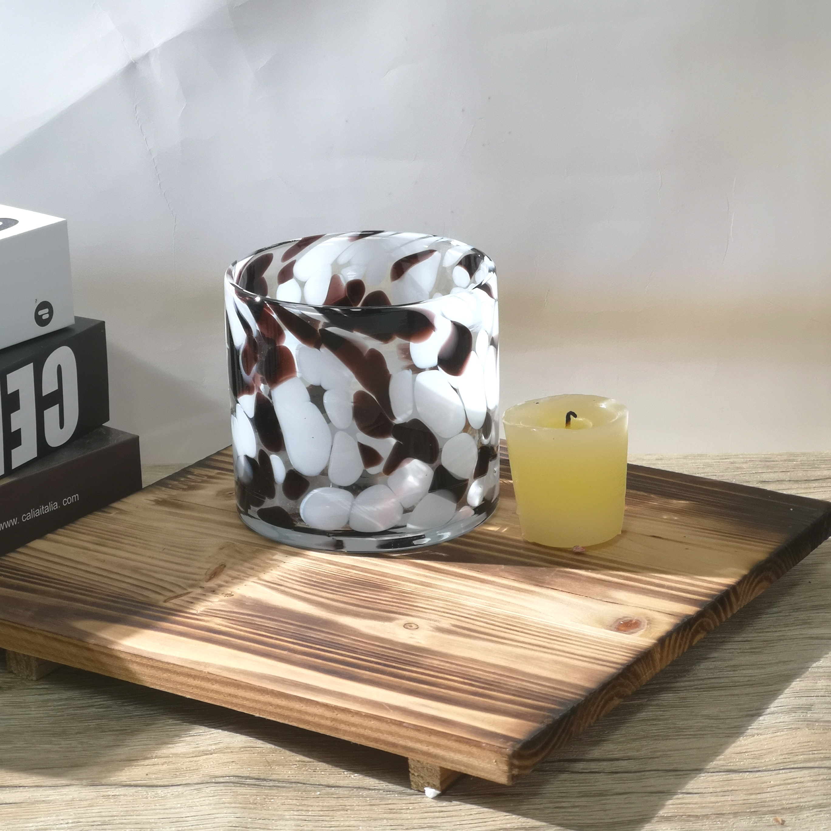 Small Round Cylinder Colored Tealight Glass Candle Holder Jar Cup ZT080