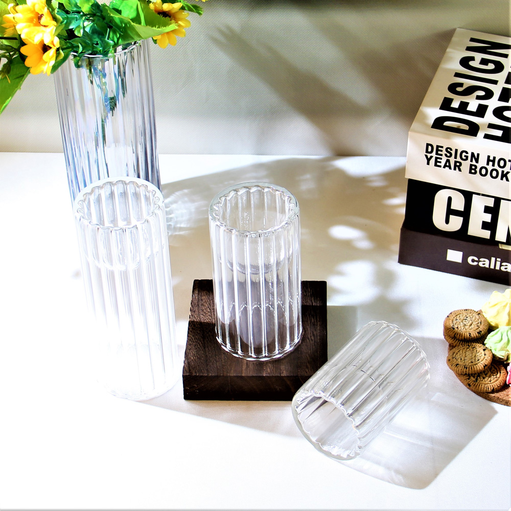 Ribbed Cylinder Tea Light Glass Candle Holders LD048