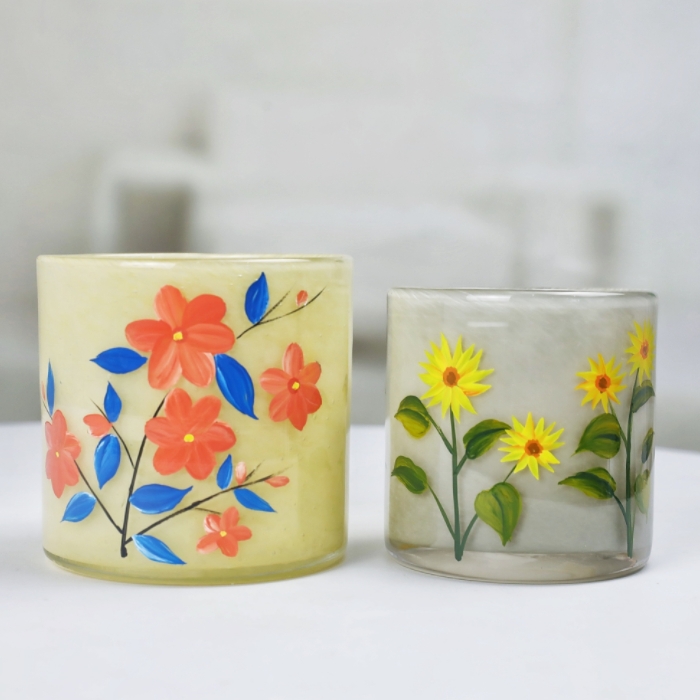 Custom Logo Small Hand-Painted Glass Candle Jars for Home Decor GZ2365/GZ2366