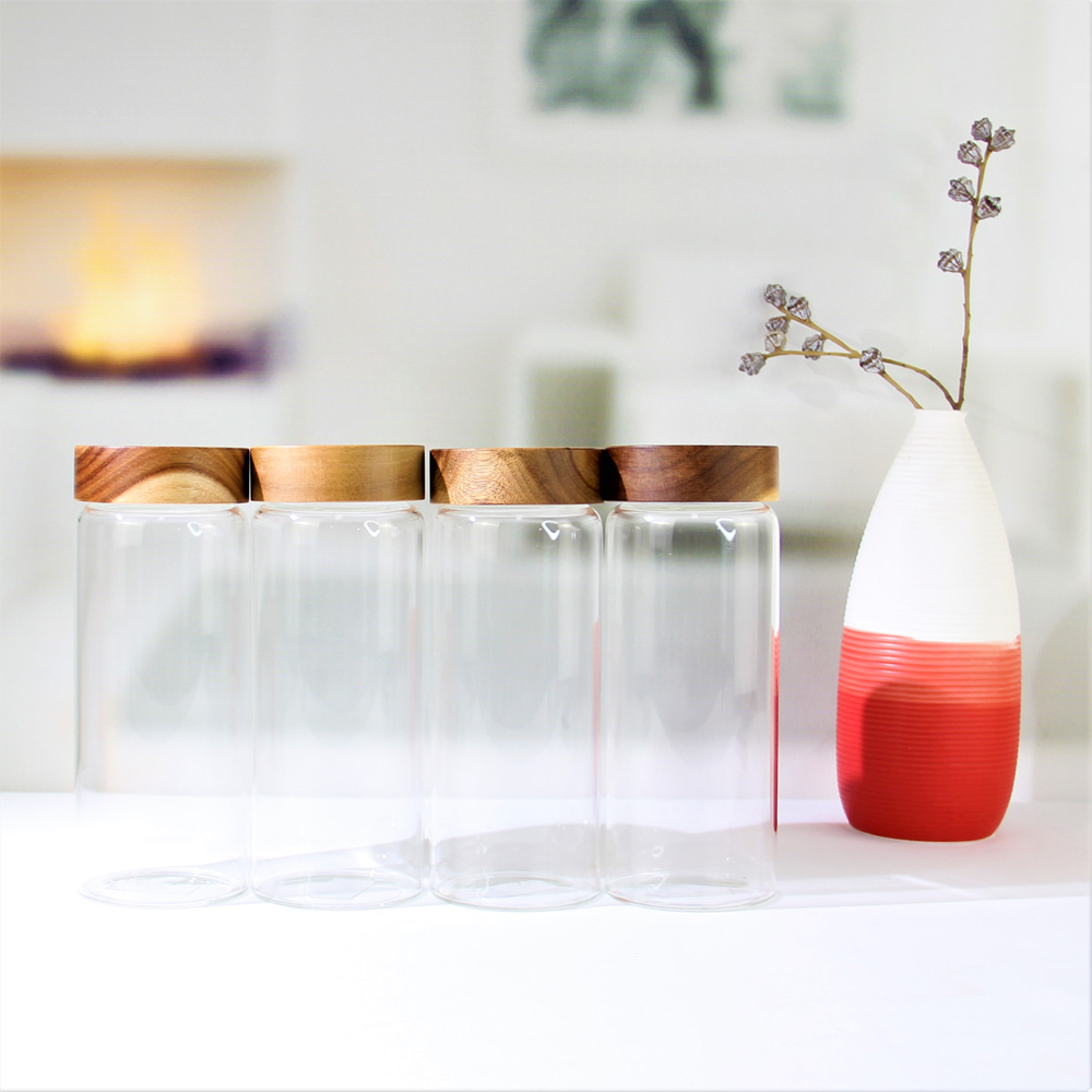 Food Storage Container Bottle Glass Jars with Screw Wood Lid ZL005