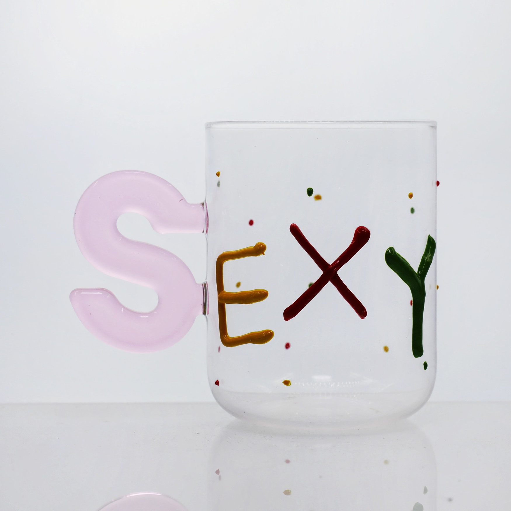 Personalized Handle Cup Glass Sex Drinkware and Hand Painted Glass Cup with S Handle