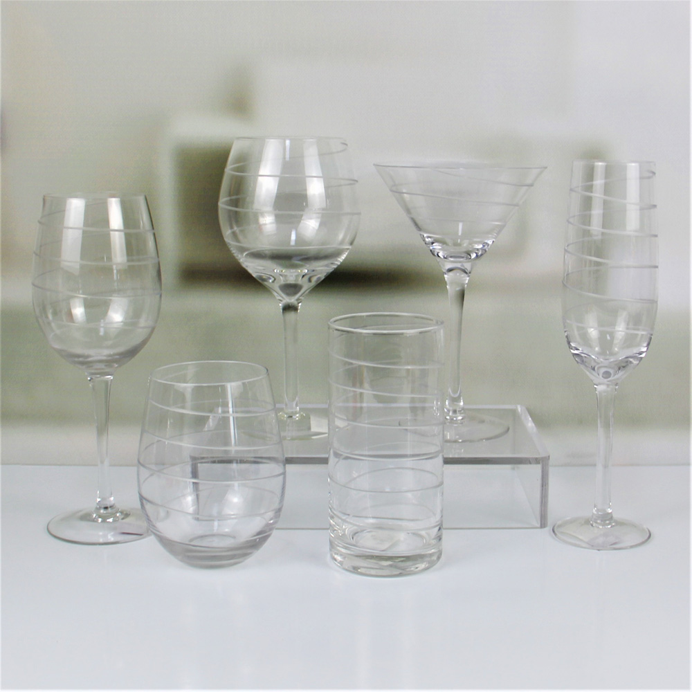 Novelty Spiral Lines Engraved Wine And Champagne GLass Goblet CXW135