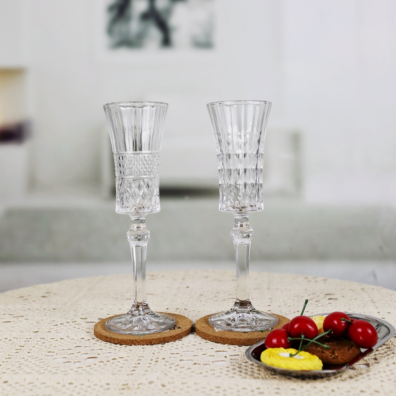 Luxury Embossed Champagne Flutes Glasses for Wedding JZ193/JZ194