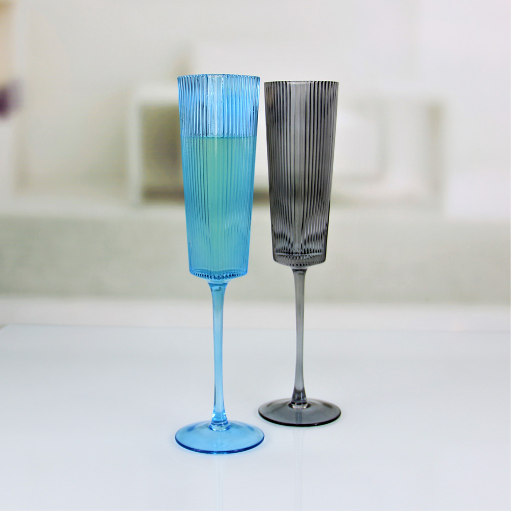 Custom Brand logo Goblet Colored Ribbed Champagne Glass
