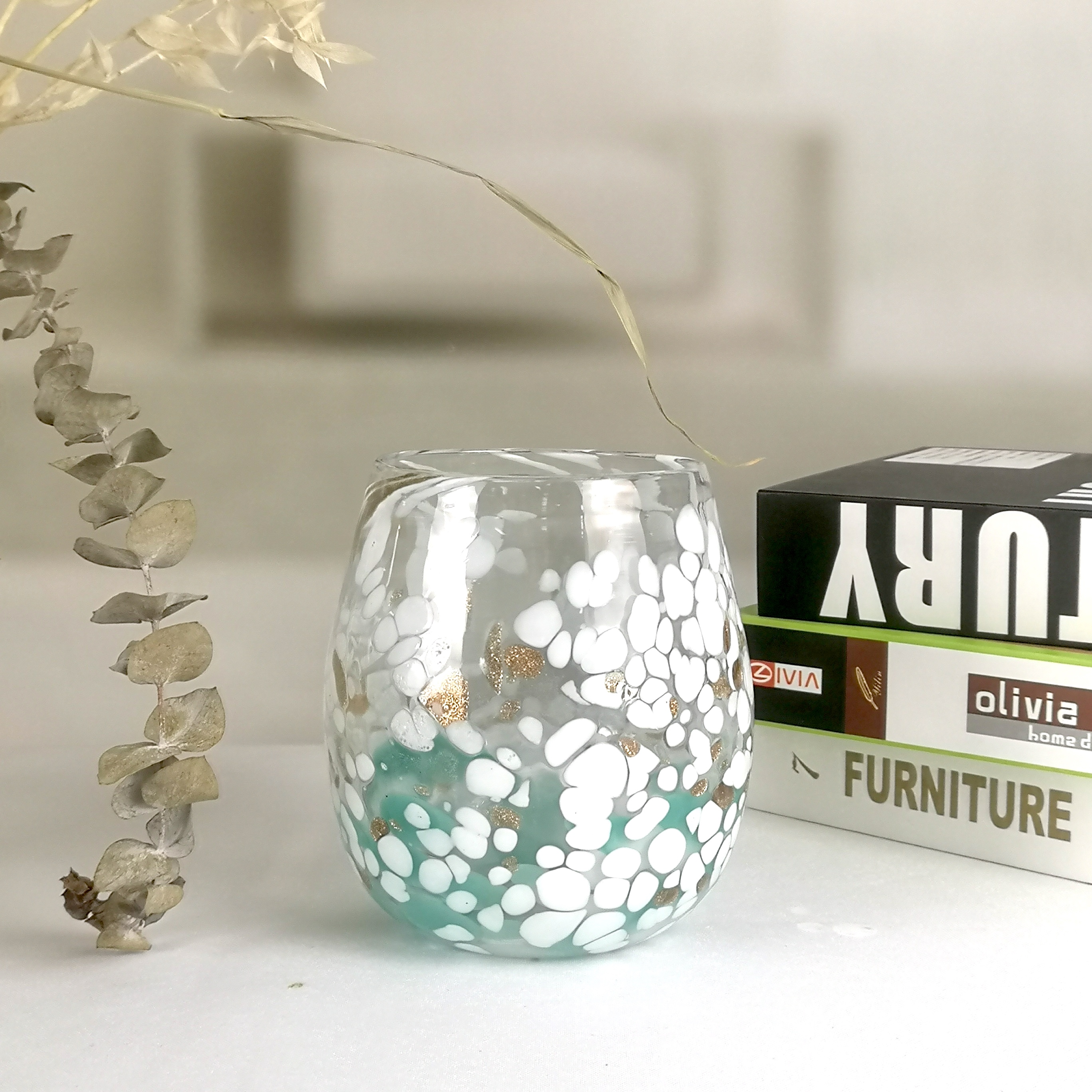 Round Ball Shaped Confetti Colored Spot Glass Flower Vase HP498