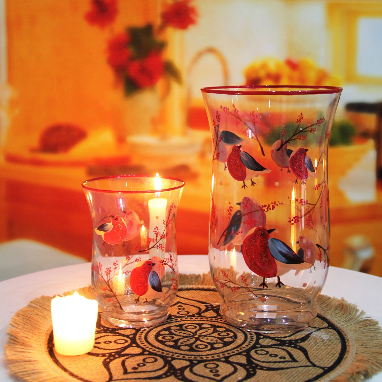 Hand-Painted Christmas Hurricane Lantern Candle Holders & Jars GZ2238