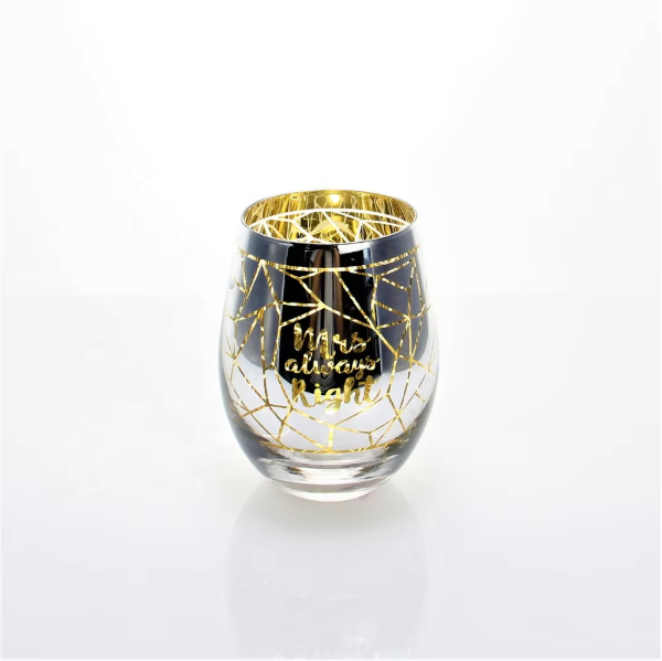 Custom Personalized Luxury Gold Wedding Stemless Wine Glass Tumbler Gift Set HJB1078