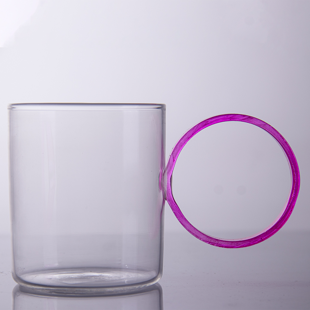 Colored Circle Handle Borosilicate Glass Mug with Colored Rim WG924	