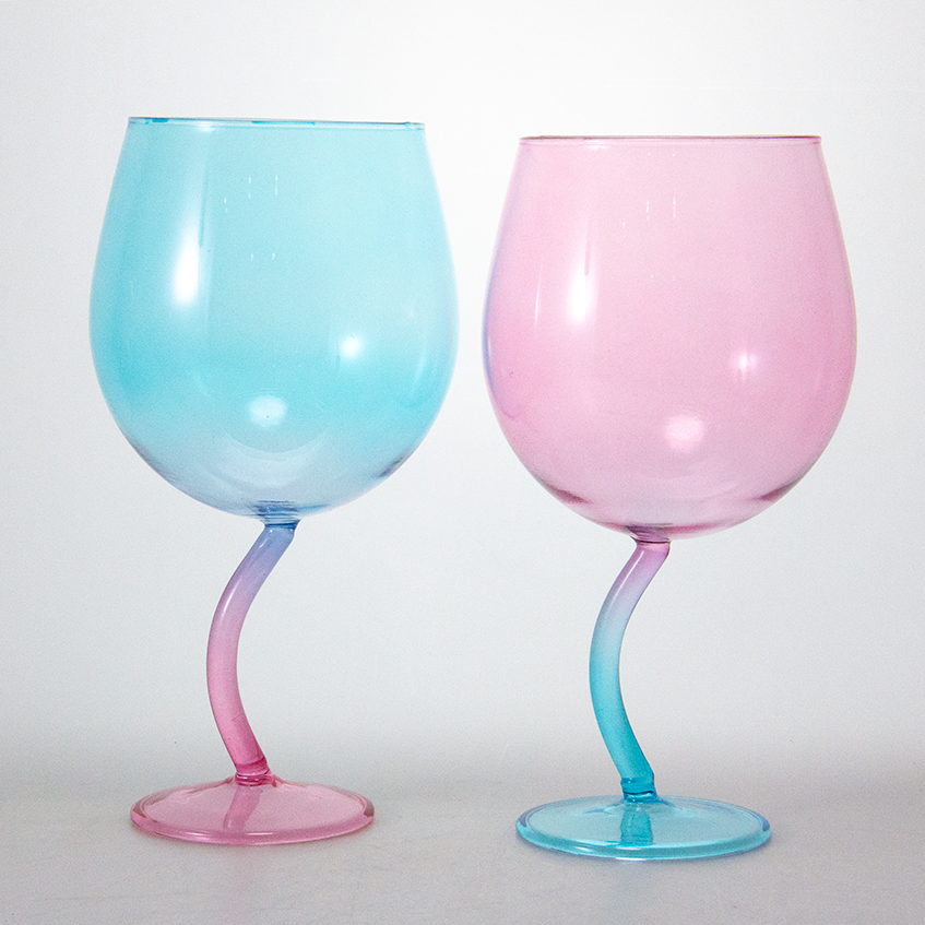 Colored Crooked Stem Wine Glass HJB1875-1