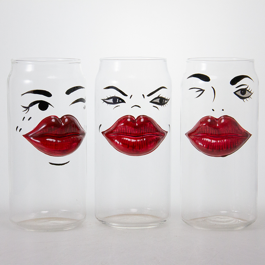 Glass can with embossed lip design WG855-1&WG855-3&WG855-2